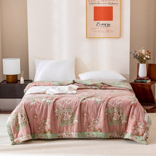 Couette en gaze de coton teintée en fil jacquard à motif floral