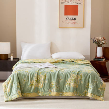 Couette en gaze de coton teintée en fil jacquard à motif floral