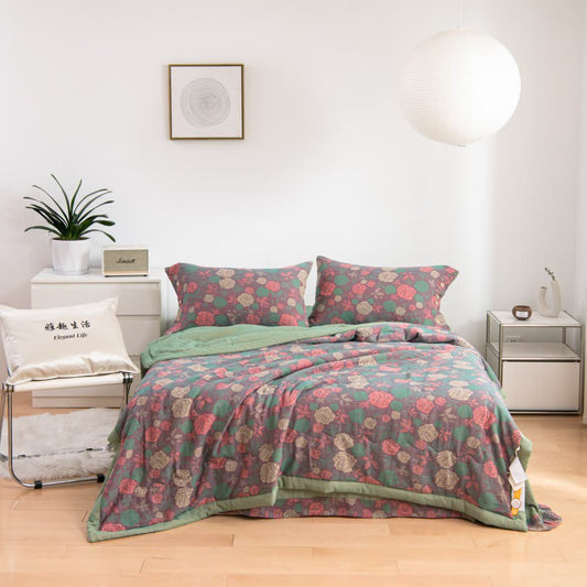 Linge de lit confortable en gaze de coton au style rose vintage