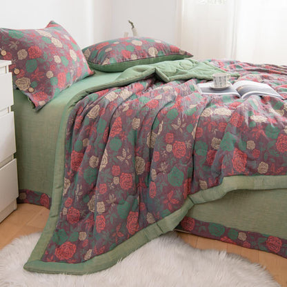 Linge de lit confortable en gaze de coton au style rose vintage