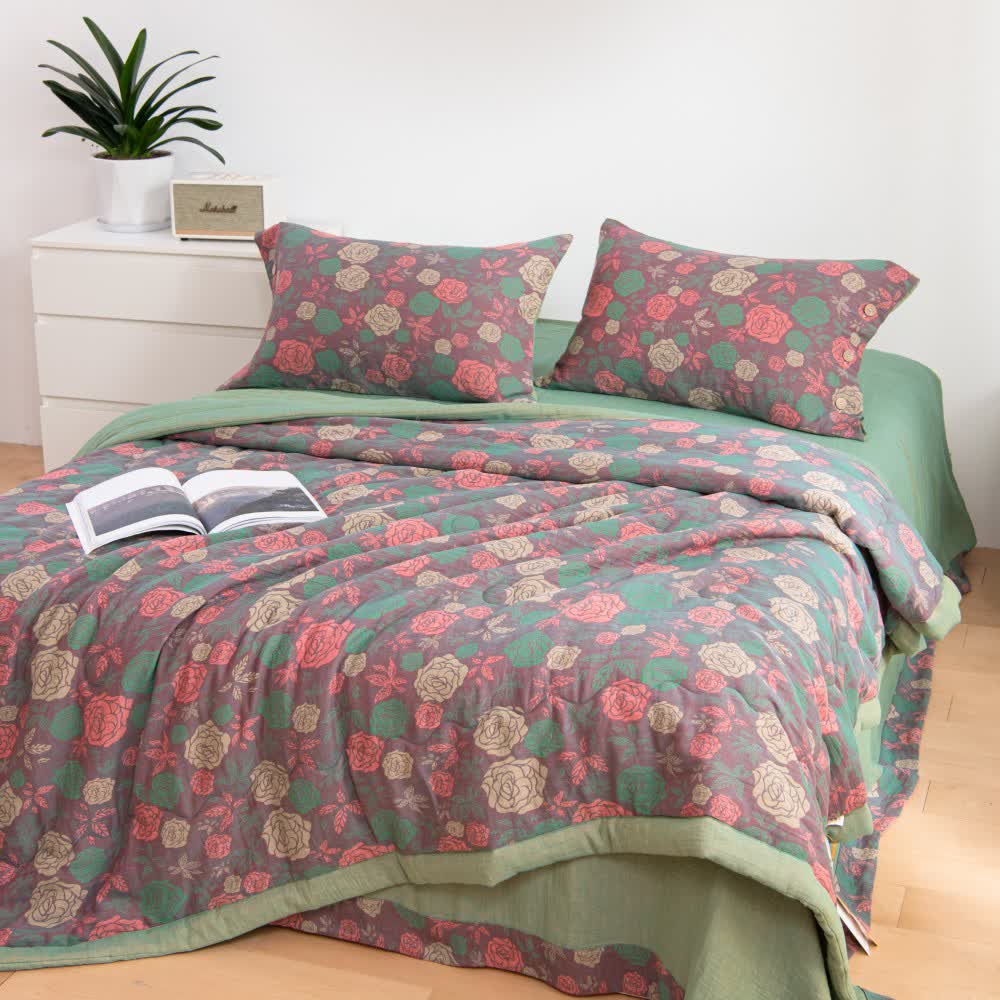 Linge de lit confortable en gaze de coton au style rose vintage