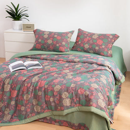 Linge de lit confortable en gaze de coton au style rose vintage