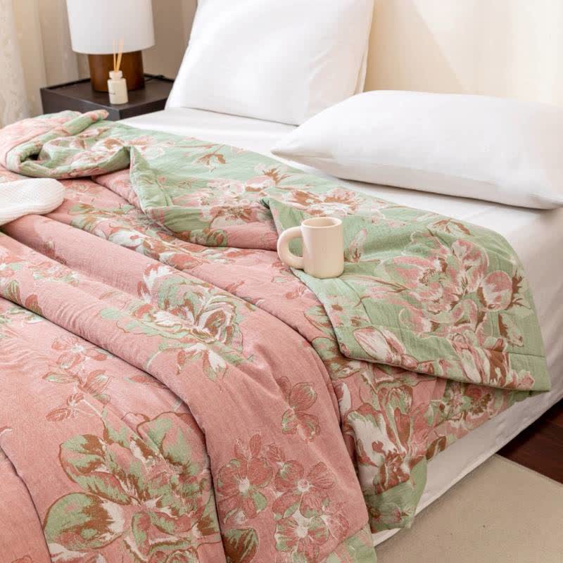 Couette en gaze de coton teintée en fil jacquard à motif floral