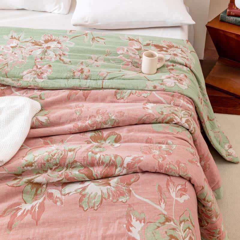 Couette en gaze de coton teintée en fil jacquard à motif floral