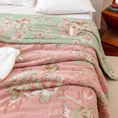 Couette en gaze de coton teintée en fil jacquard à motif floral