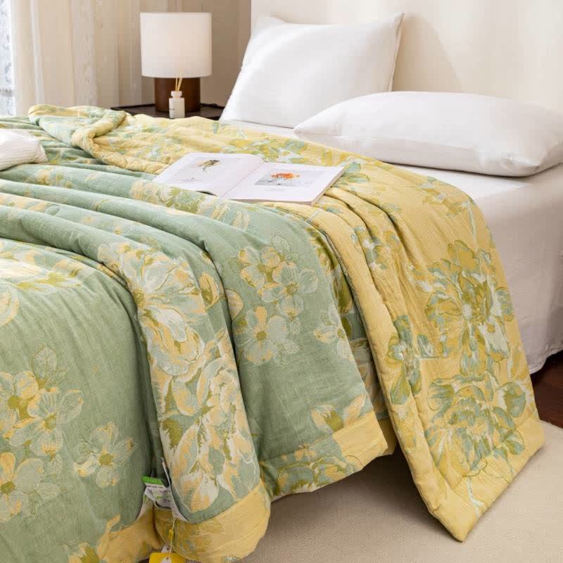 Couette en gaze de coton teintée en fil jacquard à motif floral