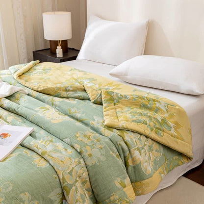 Couette en gaze de coton teintée en fil jacquard à motif floral