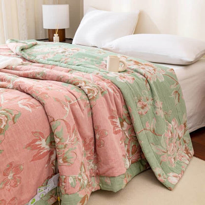 Couette en gaze de coton teintée en fil jacquard à motif floral