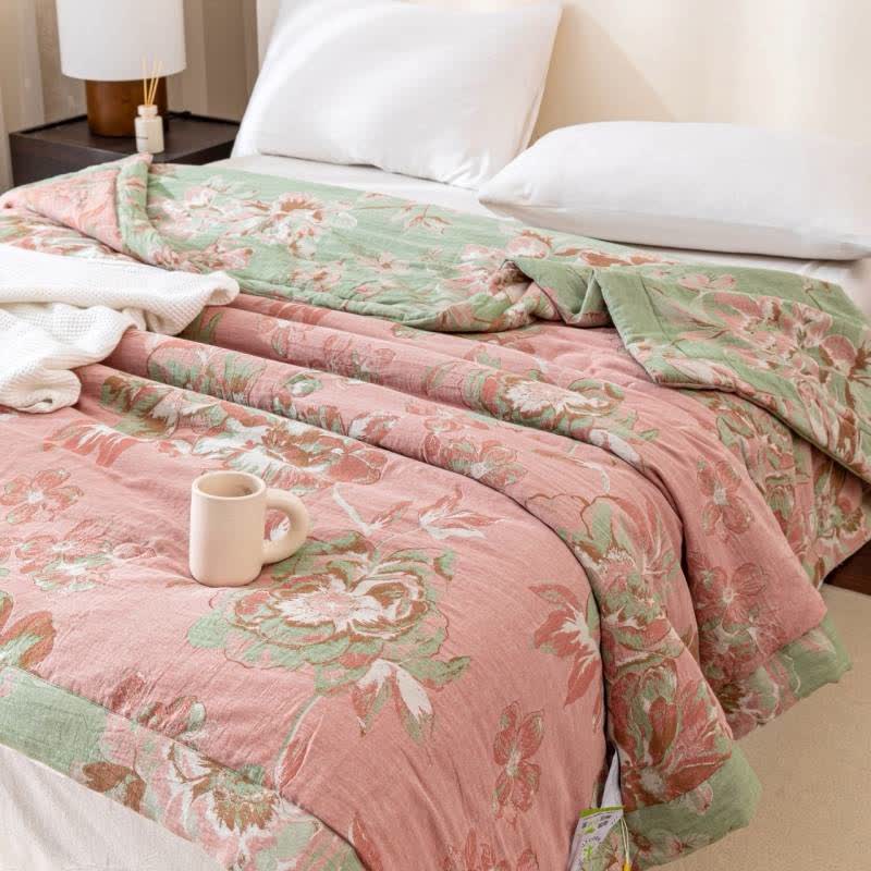 Couette en gaze de coton teintée en fil jacquard à motif floral