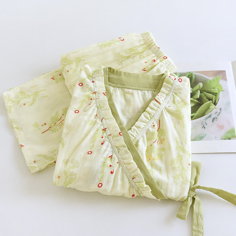 Ensemble de nuit en coton style champêtre avec col incliné - image 1