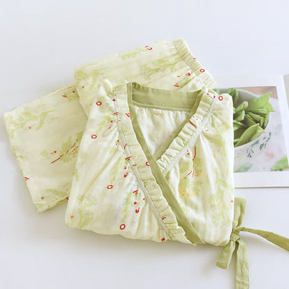Ensemble de nuit en coton style champêtre avec col incliné - image 1
