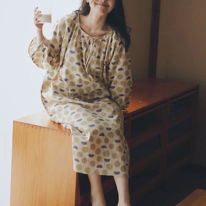 Chemise de nuit en gaze de coton à motif géométrique et col rond