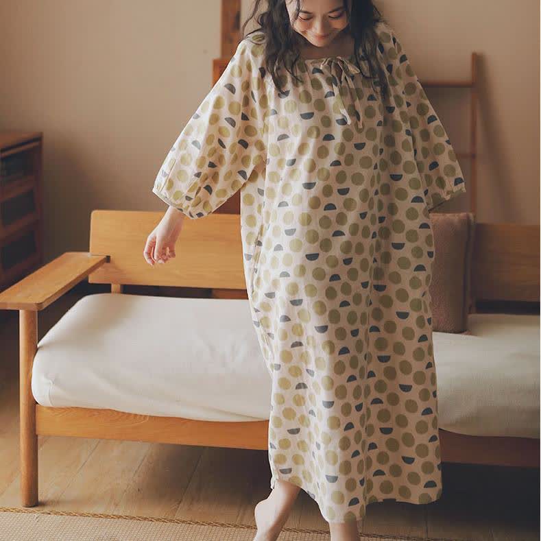 Chemise de nuit en gaze de coton à motif géométrique et col rond