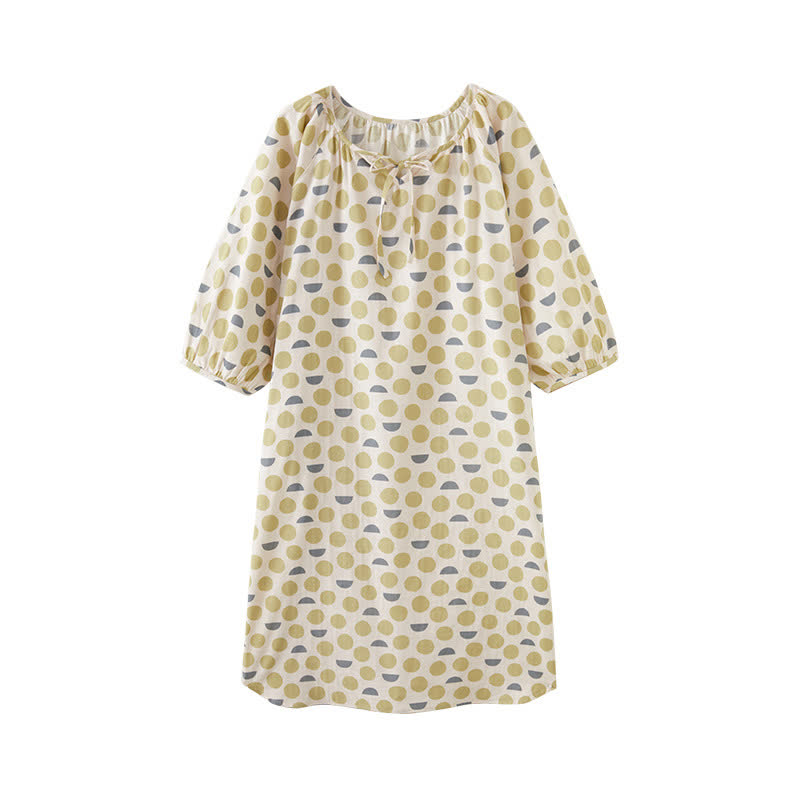 Chemise de nuit en gaze de coton à motif géométrique et col rond