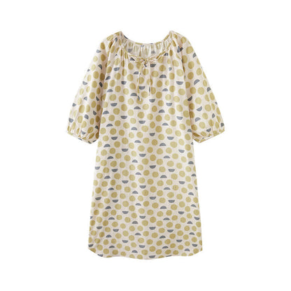 Chemise de nuit en gaze de coton à motif géométrique et col rond