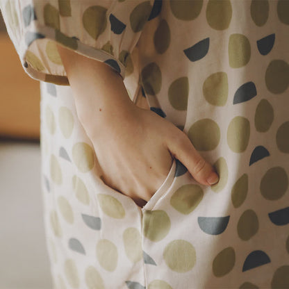 Chemise de nuit en gaze de coton à motif géométrique et col rond