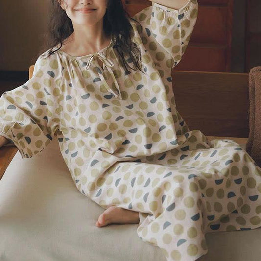 Chemise de nuit en gaze de coton à motif géométrique et col rond