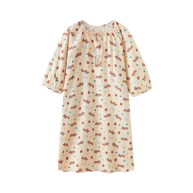 Jolie chemise de nuit confortable en gaze de coton avec chien