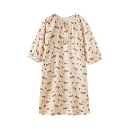 Jolie chemise de nuit confortable en gaze de coton avec chien