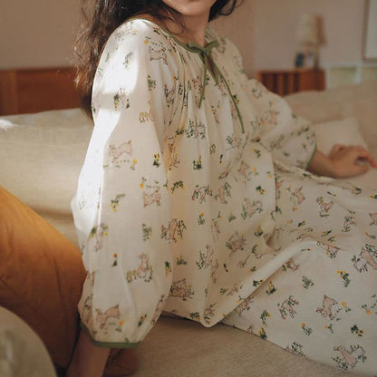 Chemise de nuit en gaze de coton douce « Lapin rural »
