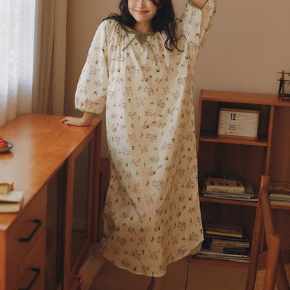 Chemise de nuit en gaze de coton douce « Lapin rural »