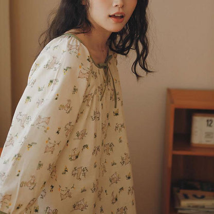 Chemise de nuit en gaze de coton douce « Lapin rural »