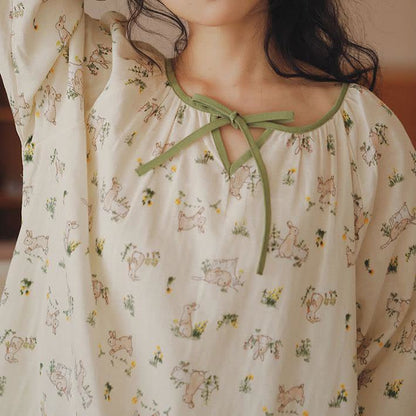 Chemise de nuit en gaze de coton douce « Lapin rural »