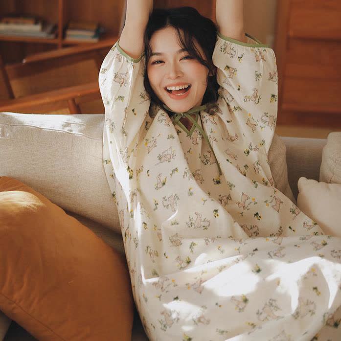 Chemise de nuit en gaze de coton douce « Lapin rural »