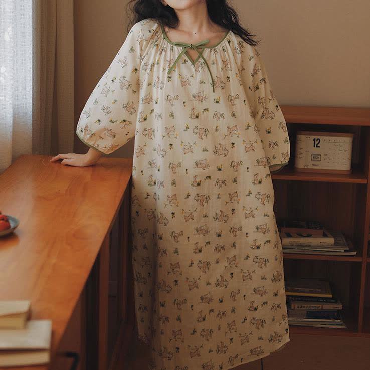 Chemise de nuit en gaze de coton douce « Lapin rural »