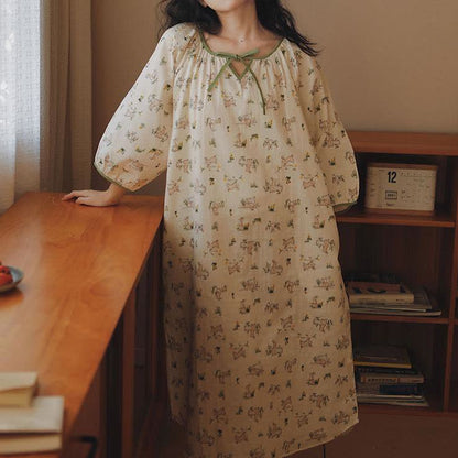 Chemise de nuit en gaze de coton douce « Lapin rural »