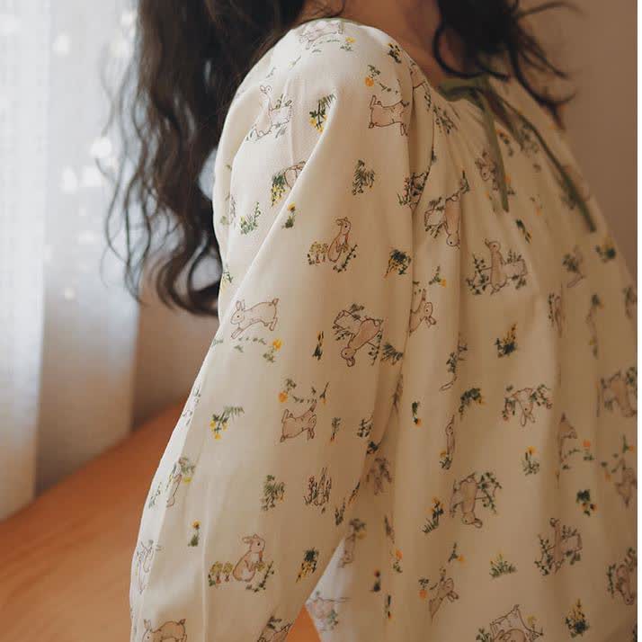 Chemise de nuit en gaze de coton douce « Lapin rural »