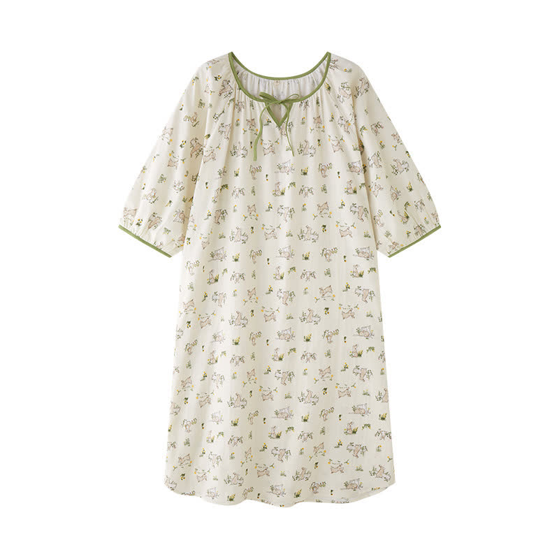 Chemise de nuit en gaze de coton douce « Lapin rural »