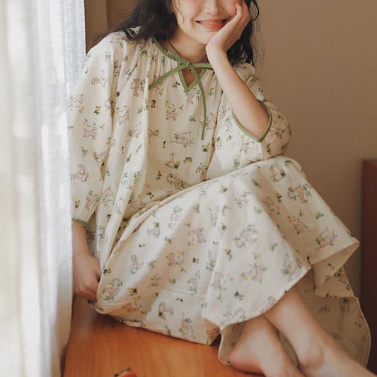 Chemise de nuit en gaze de coton douce « Lapin rural »