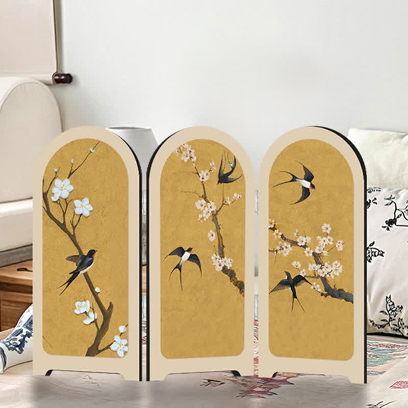 Ornement pliable avec motif d'oiseau volant et de fleur