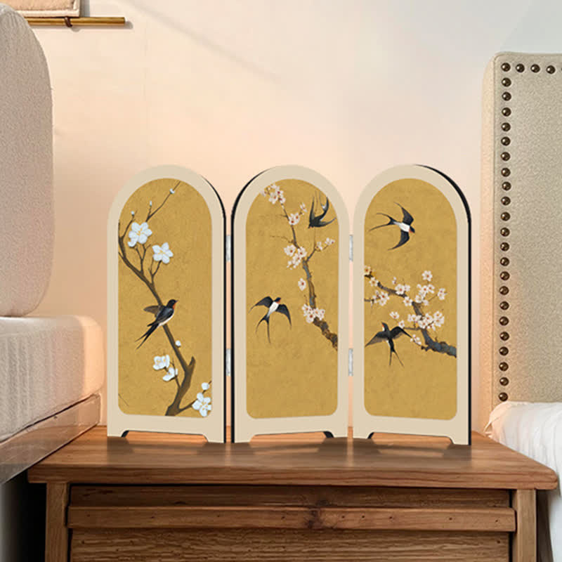 Ornement pliable avec motif d'oiseau volant et de fleur