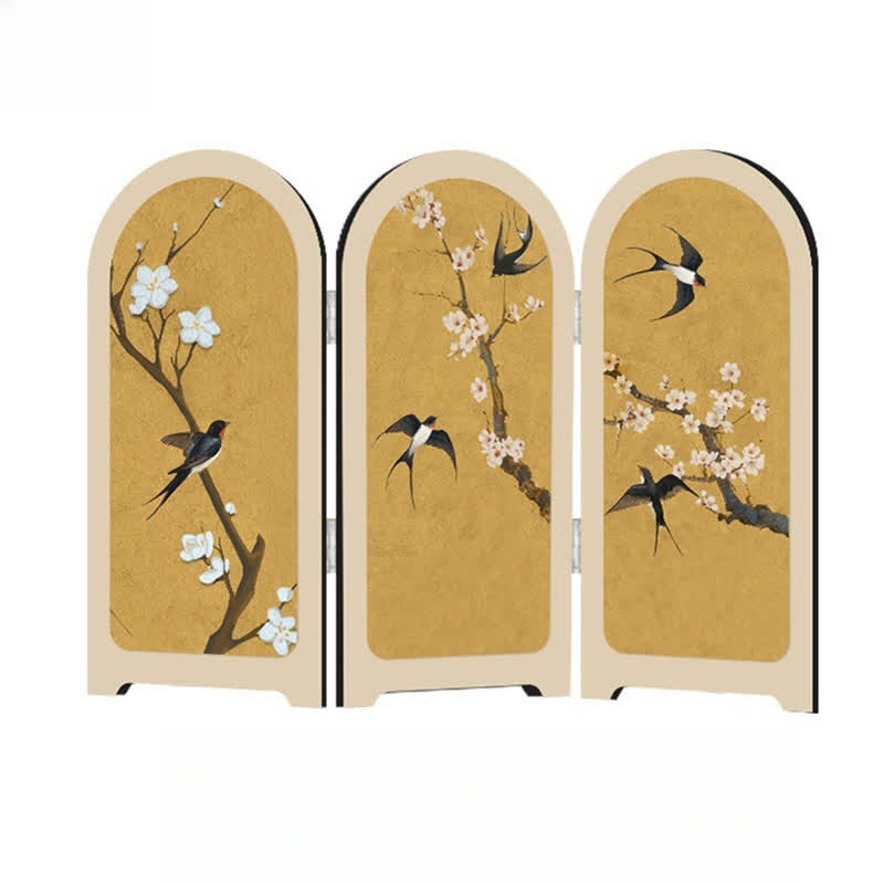 Ornement pliable avec motif d'oiseau volant et de fleur