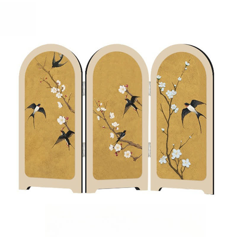 Ornement pliable avec motif d'oiseau volant et de fleur