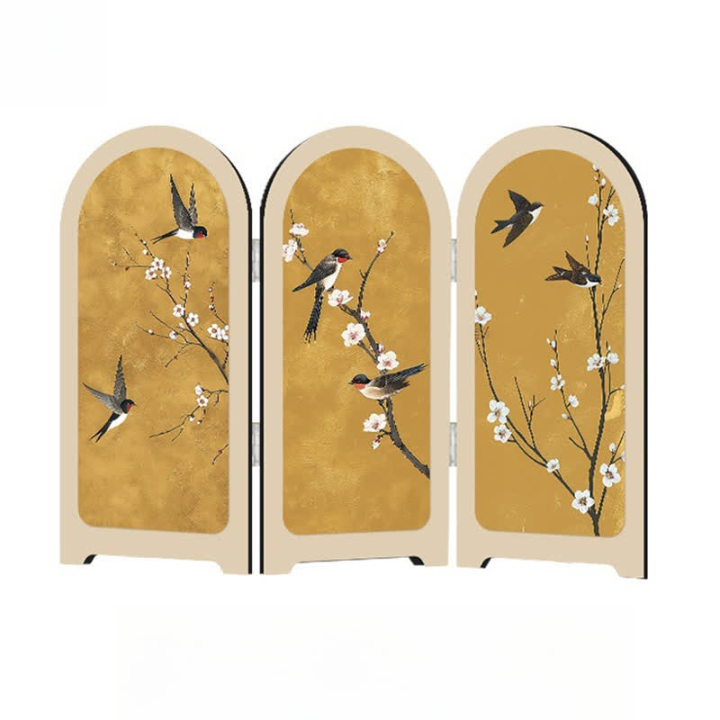 Ornement pliable avec motif d'oiseau volant et de fleur