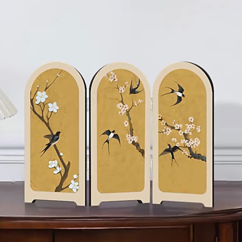 Ornement pliable avec motif d'oiseau volant et de fleur