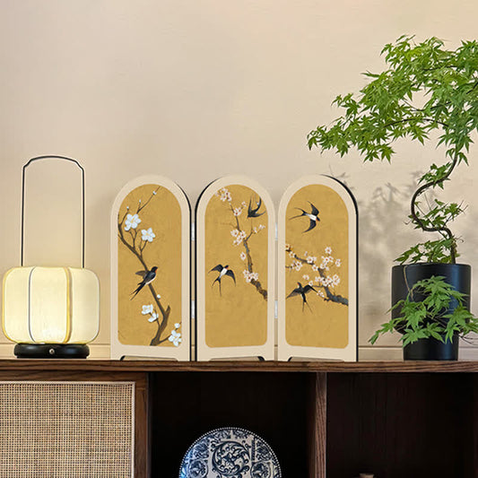 Ornement pliable avec motif d'oiseau volant et de fleur