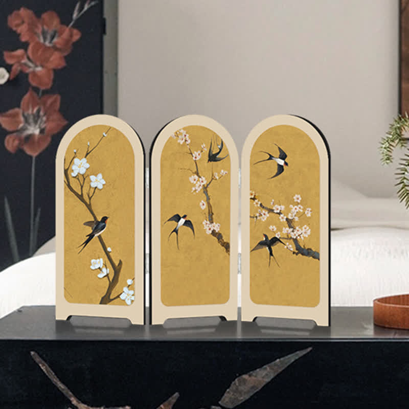 Ornement pliable avec motif d'oiseau volant et de fleur