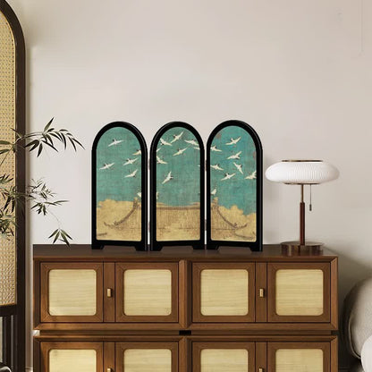Paravent pliable de style grue vintage, ornement de bureau