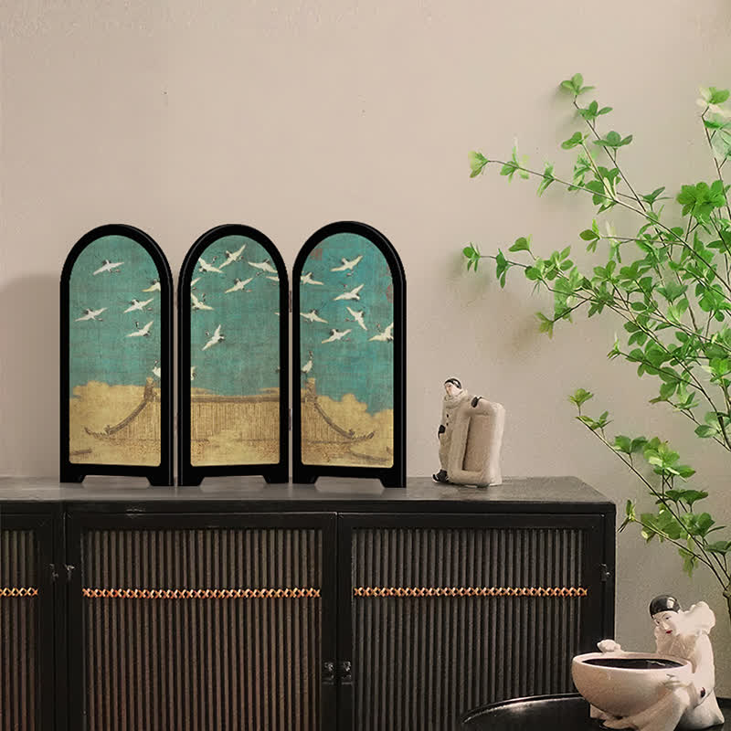 Paravent pliable de style grue vintage, ornement de bureau