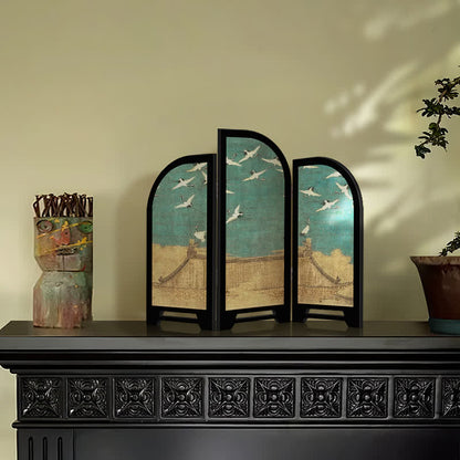 Paravent pliable de style grue vintage, ornement de bureau