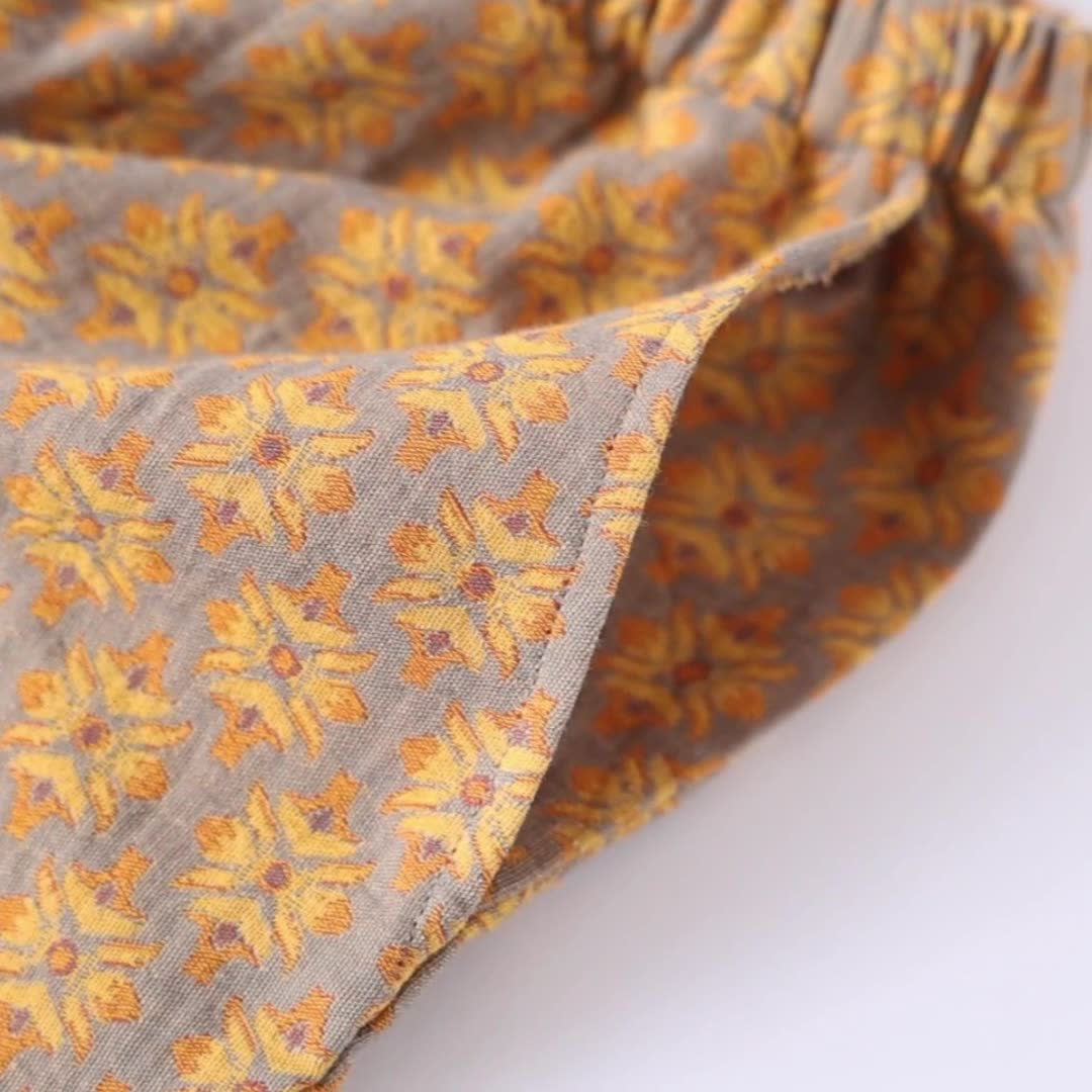 Ensemble pyjama en gaze de coton à motif jacquard vintage et col en V