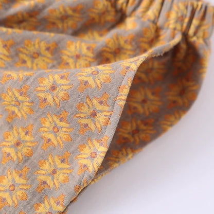 Ensemble pyjama en gaze de coton à motif jacquard vintage et col en V