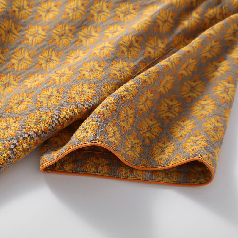 Ensemble pyjama en gaze de coton à motif jacquard vintage et col en V