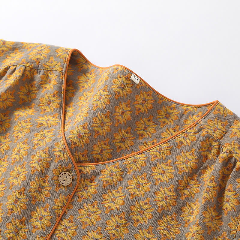 Ensemble pyjama en gaze de coton à motif jacquard vintage et col en V
