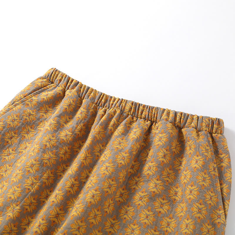 Ensemble pyjama en gaze de coton à motif jacquard vintage et col en V