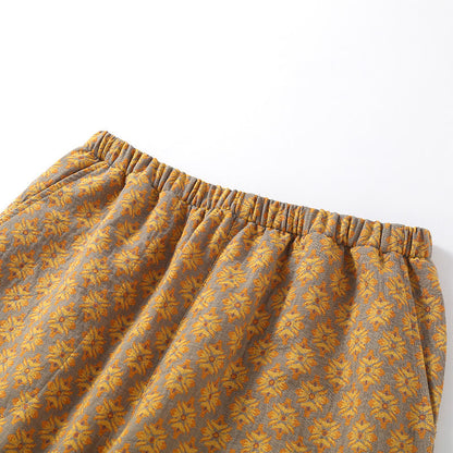 Ensemble pyjama en gaze de coton à motif jacquard vintage et col en V
